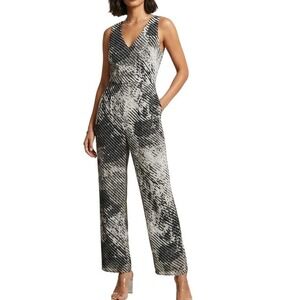 White House Black Market Petite Abstract Jumpsuit 2P Sleeveless Wide Leg Casual